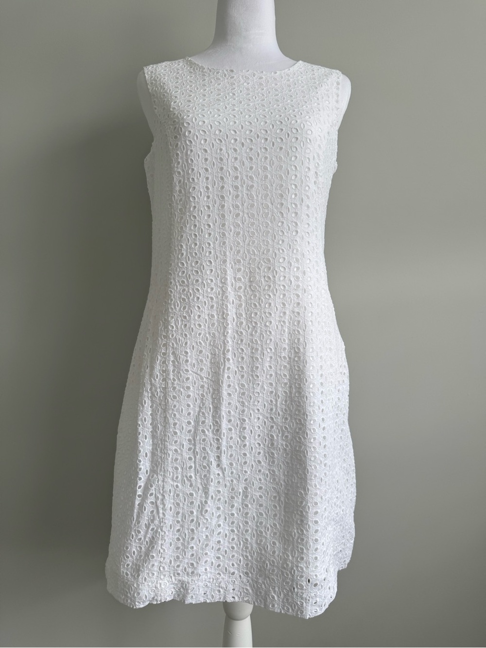 Alfred Sung White Eyelet Lace Sleeveless Shift Dress Cotton Size 10
